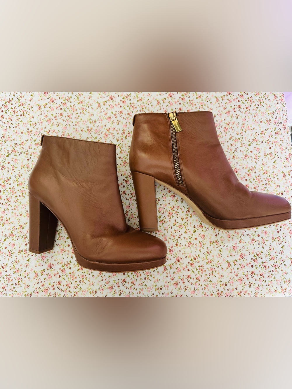 Michael Kors Sammy Brown Leather Platform Ankle Boots